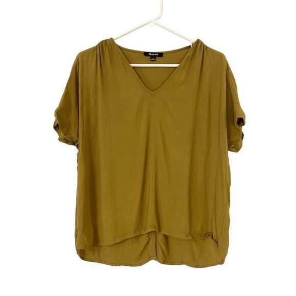 Madewell Olive Army Green Drapey V-Neck Button-Back Viscose Top, Small - Picture 2 of 7